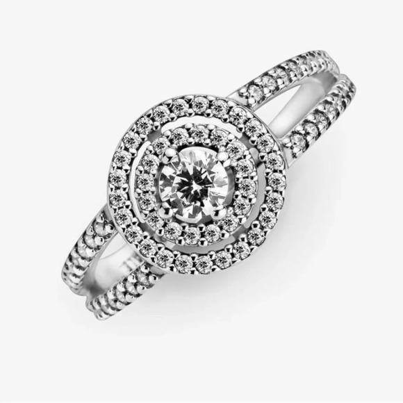 Pandora Sparkling Double Halo Ring - Stackable Ring for Women size 8.5 - Picture 5 of 8